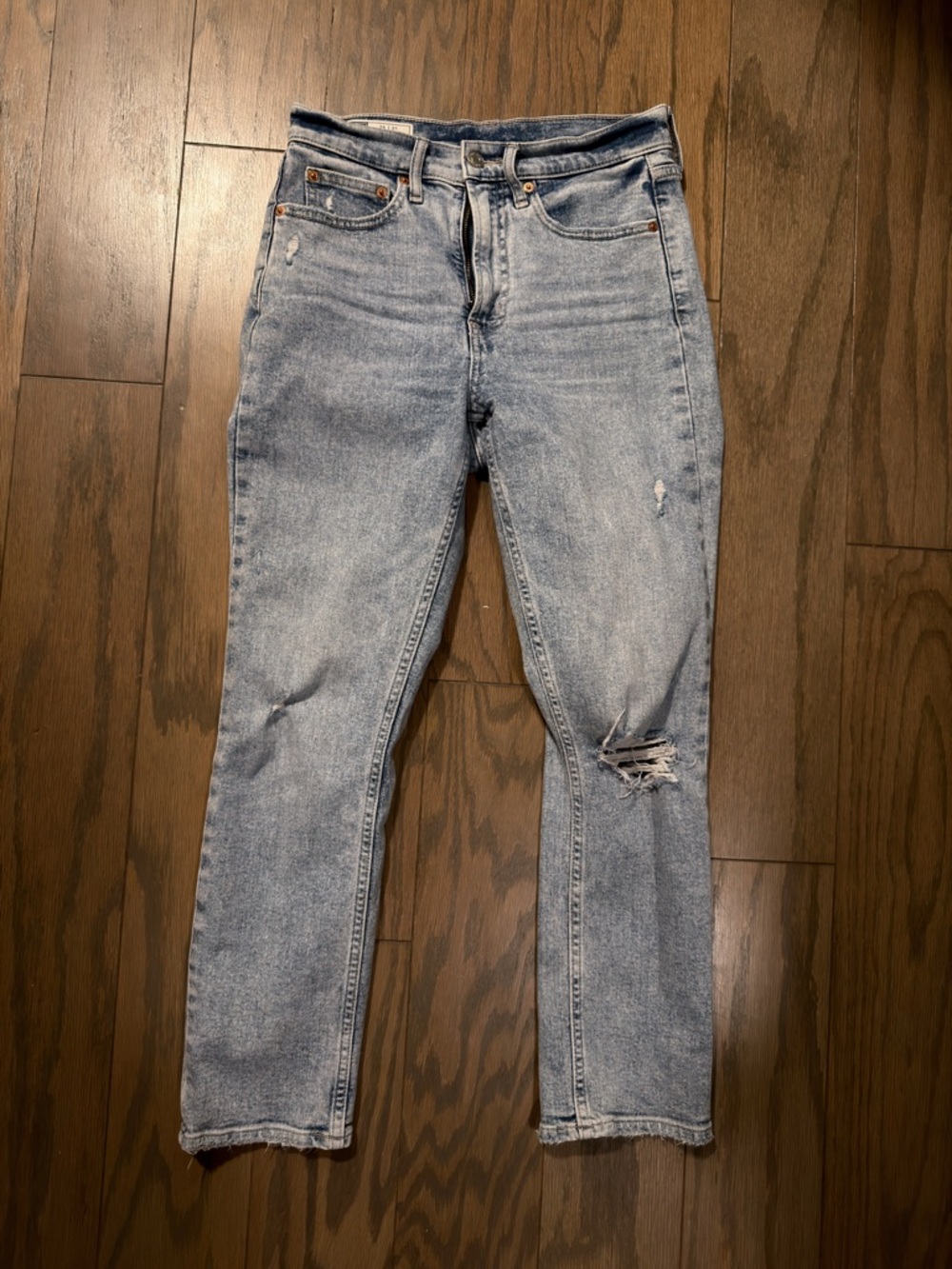 GAP Light Blue Distressed Straight-Leg Jeans